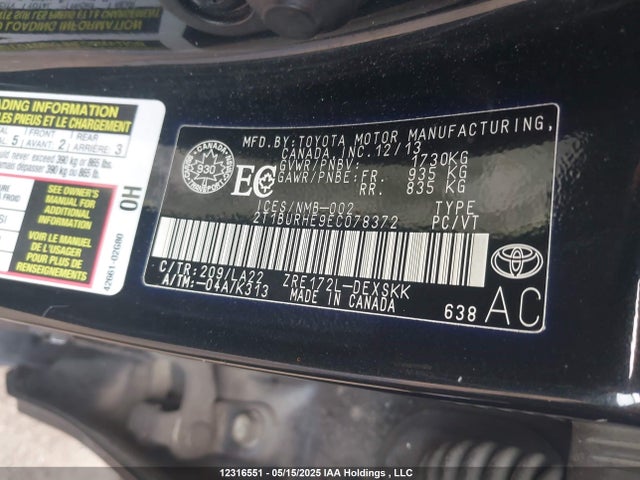 12316551 :رقم المزاد ، 2T1BURHE9EC078372 vin ، 2014 Toyota Corolla L/le/le Pls/prm/s/s Pls مزاد بيع