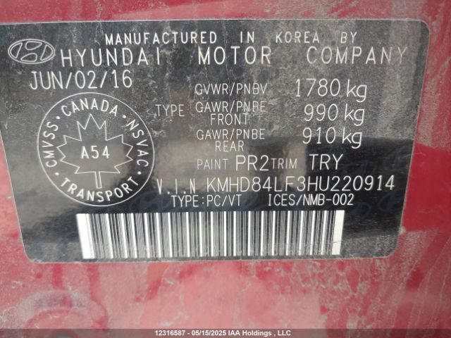 KMHD84LF3HU220914 Hyundai Elantra Se/value/limited