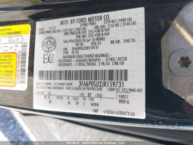 3FA6P0SU2JR159731 Ford Fusion Energi Platinum