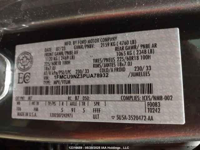 1FMCU9NZ3PUA78932 Ford Escape St-line Select