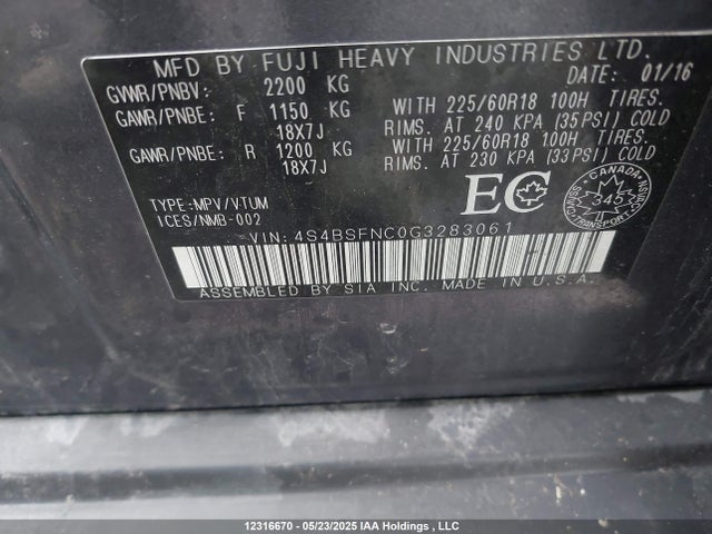 4S4BSFNC0G3283061 Subaru 3.6l c0