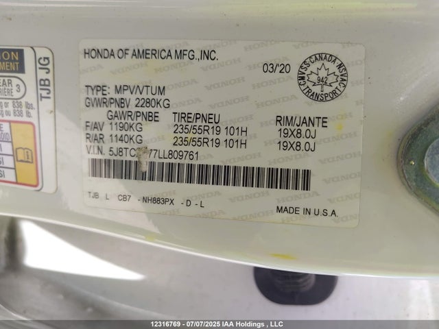 Acura k20c4 2020 5J8TC2H77LL809761 Image 9