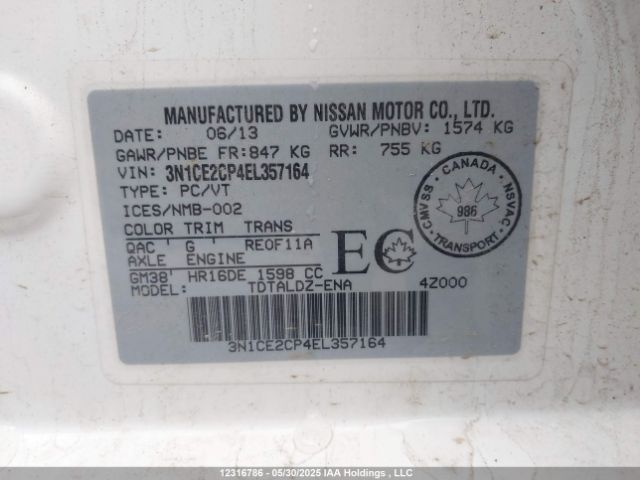 3N1CE2CP4EL357164 Nissan VERSA NOTE