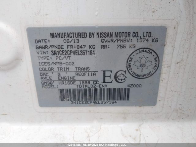 3N1CE2CP4EL357164 Nissan VERSA NOTE