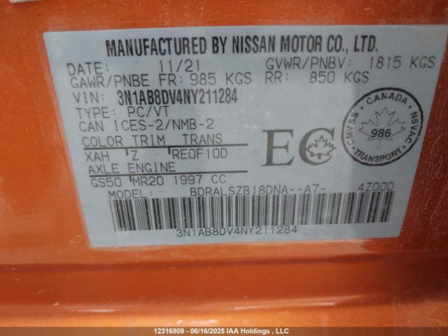 3N1AB8DV4NY211284 Nissan 2022