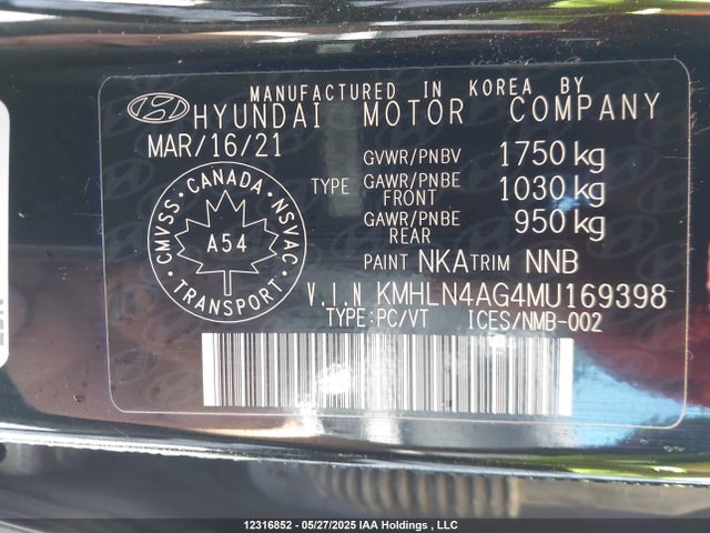 KMHLN4AG4MU169398 Hyundai mpi nu pe