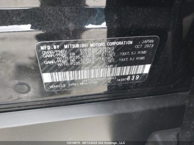 JA4T5VA98RZ608053 Mitsubishi Outlander Se/ralliart