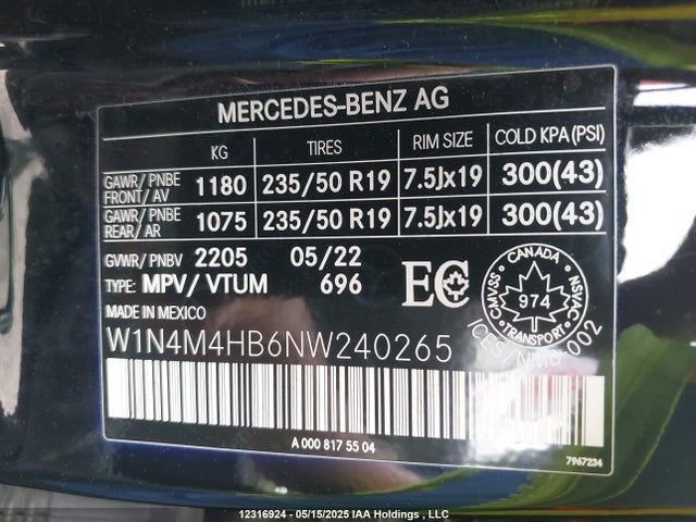 W1N4M4HB6NW240265 Mercedes-Benz m260