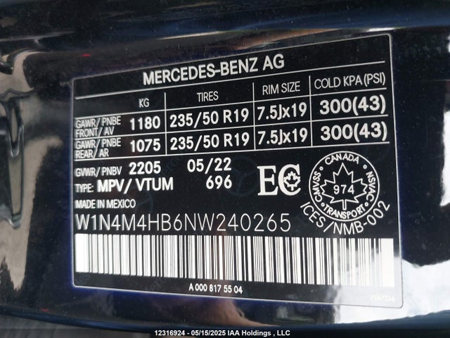 W1N4M4HB6NW240265 Mercedes-Benz m260