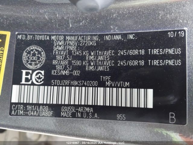5TDJZRFH8KS740200 Toyota 2gr-fks