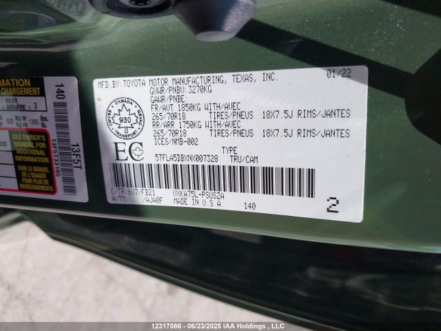 Toyota v35a-fts 2022 5TFLA5DBXNX007328 Image 9