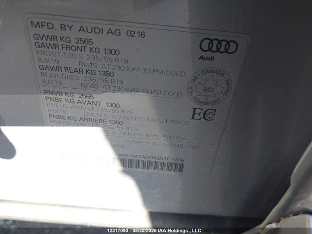 WA1M7AFPXGA107708 Audi 3.0t Tdi