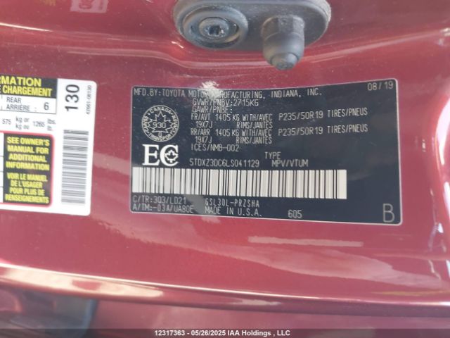 5TDXZ3DC6LS041129 Toyota Sienna