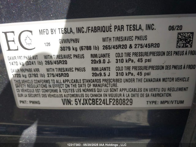 5YJXCBE24LF280829 Tesla MODEL X