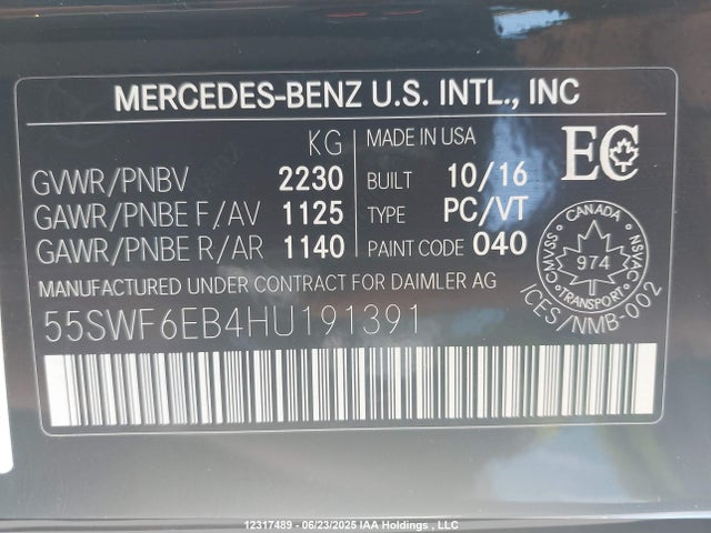 55SWF6EB4HU191391 Mercedes-Benz 2017
