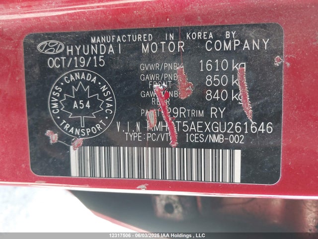 KMHCT5AEXGU261646 Hyundai dohc gdi gamma