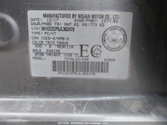3N1CE2CP5JL362478 Nissan VERSA NOTE