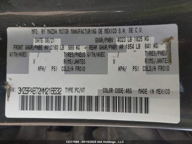 3MZBPAB72MM216632 Mazda pe