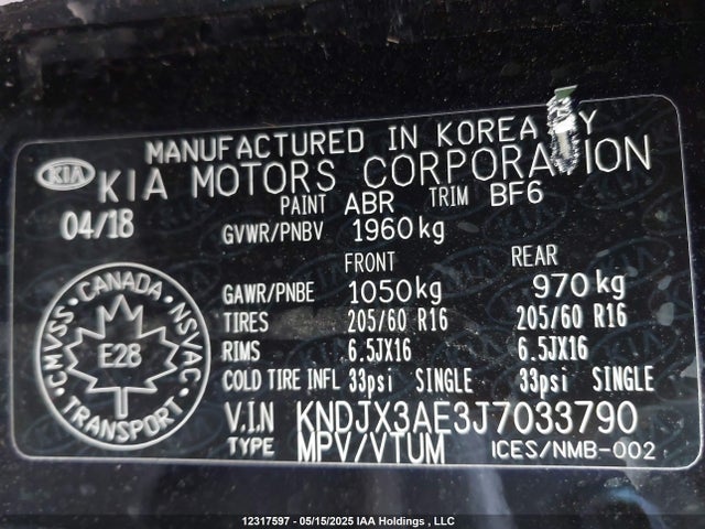 KNDJX3AE3J7033790 KIA motor (3-phase ac)