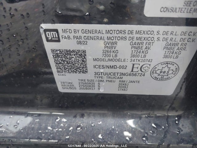 3GTUUCET3NG656724 GMC lm2