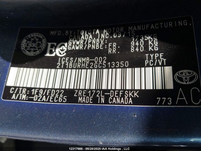 2T1BURHE2GC513350 Toyota 2zr-fe