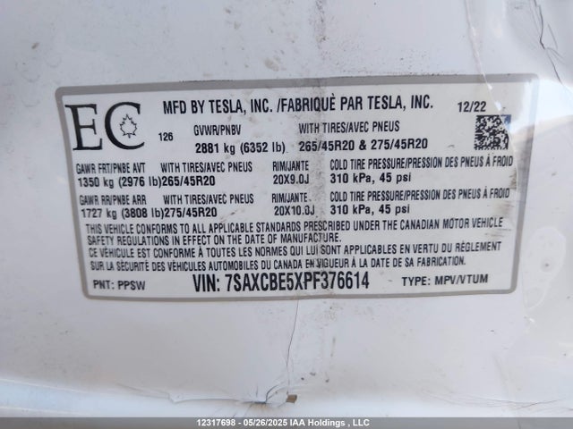 Продажа на аукционе авто 2023 Tesla Model X Awd/standard Range, vin: 7SAXCBE5XPF376614, номер лота: 12317698