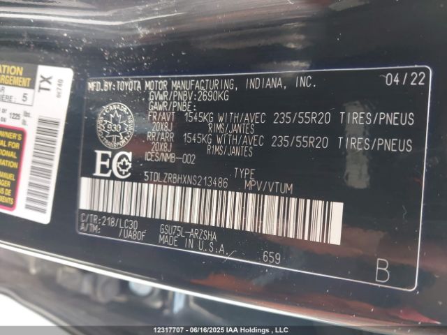 5TDLZRBHXNS213486 Toyota 2gr-fks