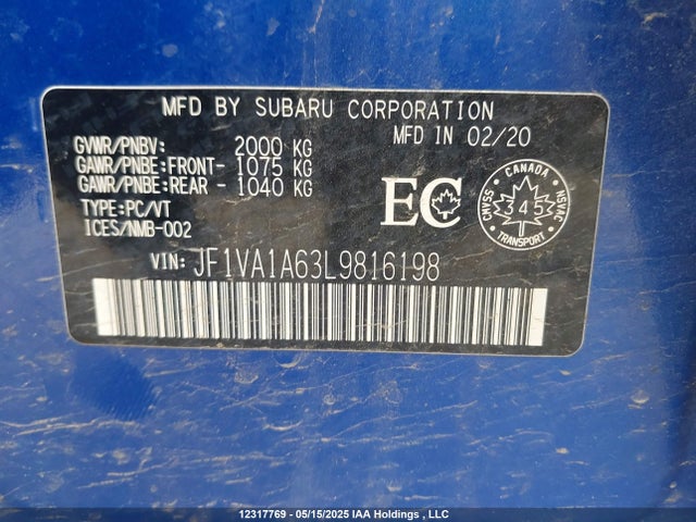 JF1VA1A63L9816198 Subaru dib