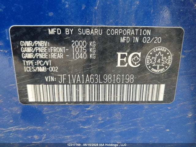 JF1VA1A63L9816198 Subaru dib