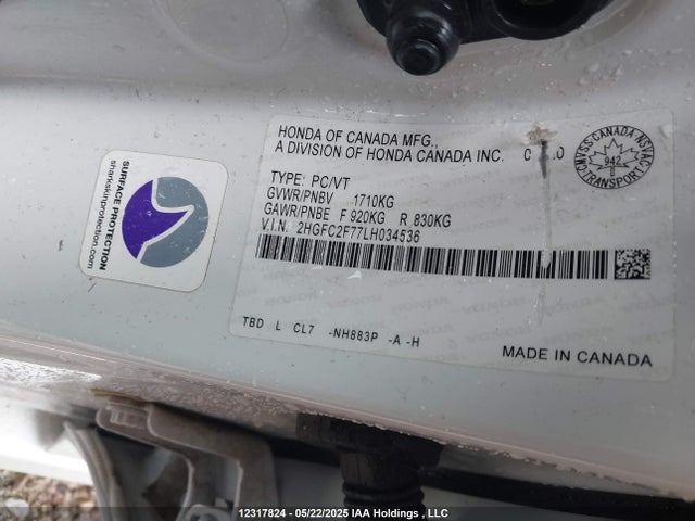 2HGFC2F77LH034536 Honda Civic Ex 4dr