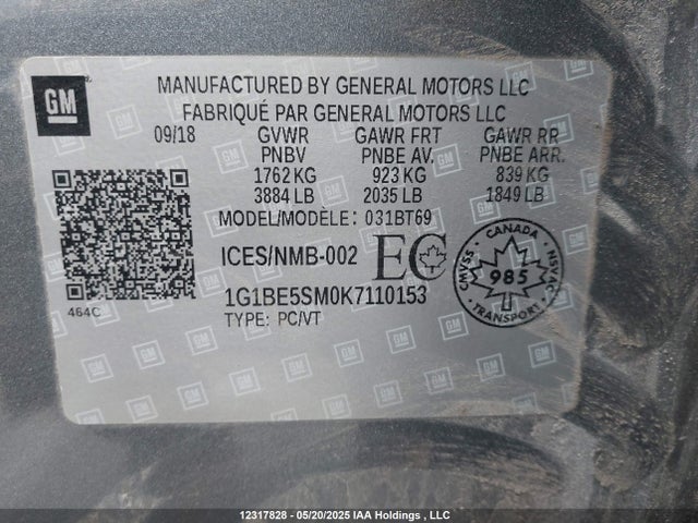 1G1BE5SM0K7110153 Chevrolet CRUZE LT