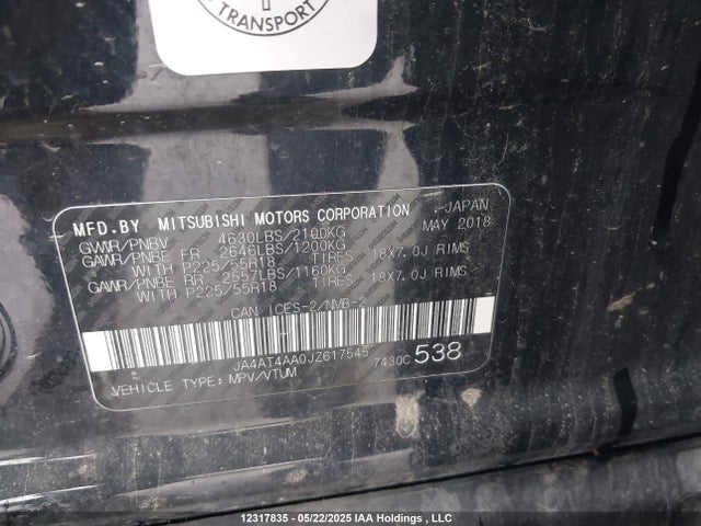 Mitsubishi tc/ic mivec 2018 JA4AT4AA0JZ617545 Image 9