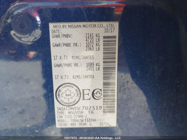 5N1AT2MV9JC702519 Nissan Rogue Sv/sl