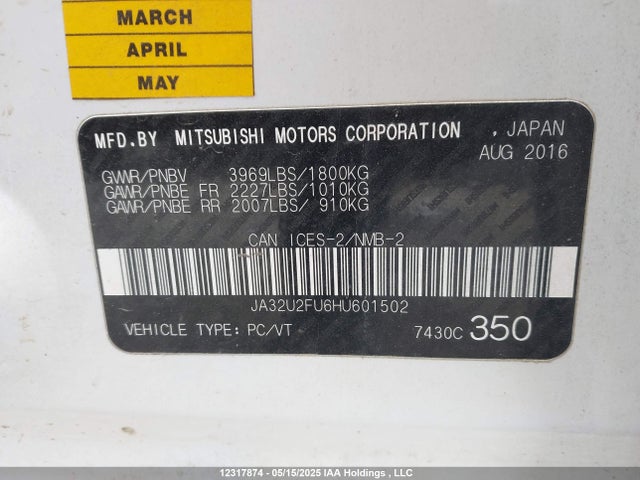 JA32U2FU6HU601502 Mitsubishi 2.0 dohc mivec