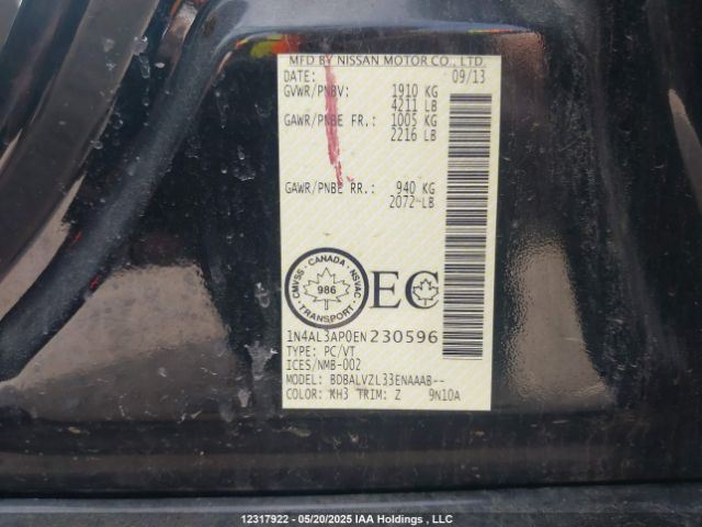 1N4AL3AP0EN230596 Nissan Altima 2.5/2.5 S/2.5 Sl/2.5 Sv
