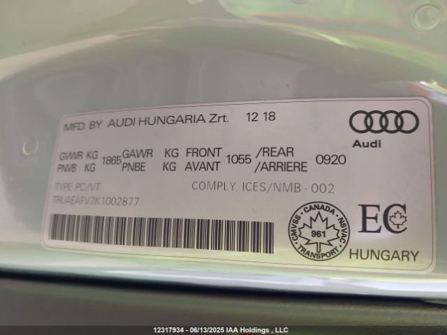 TRUAEAFV7K1002877 Audi TT