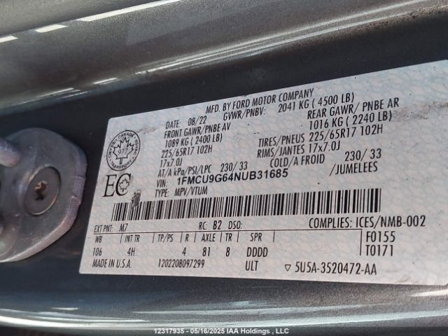 1FMCU9G64NUB31685 Ford ESCAPE SE