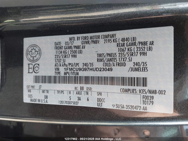 Ford Escape 2017 1FMCU9G97HUD23049 Image 9