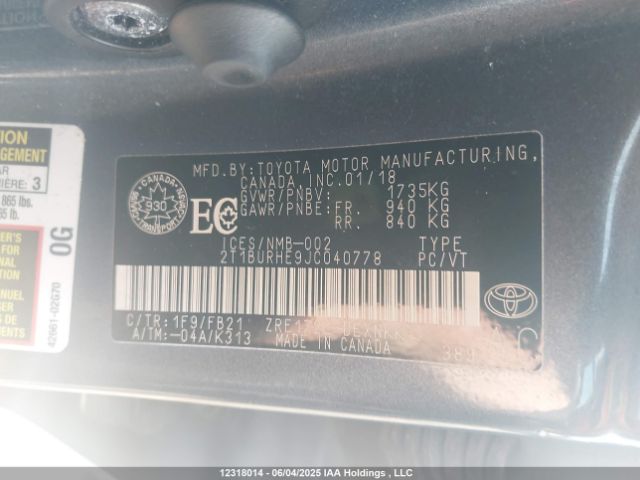 2T1BURHE9JC040778 Toyota 2zr-fe