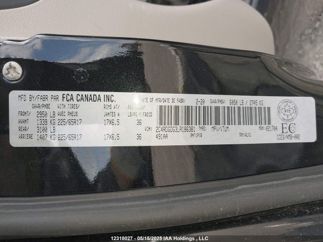 2C4RDGDG3LR186381 Dodge 2020