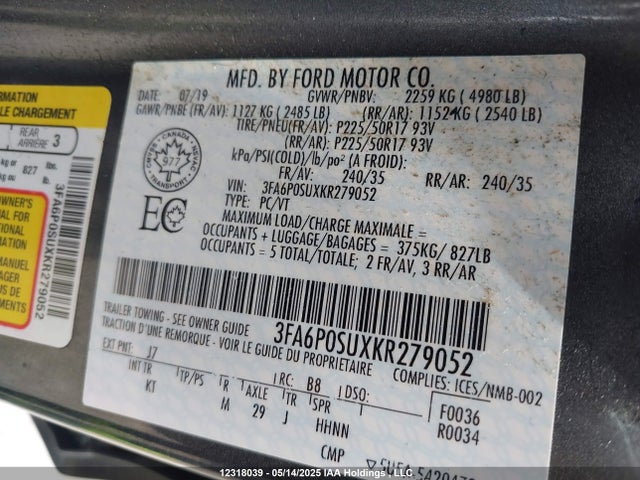 Ford Fusion Energi Titanium 2019 3FA6P0SUXKR279052 Image 9