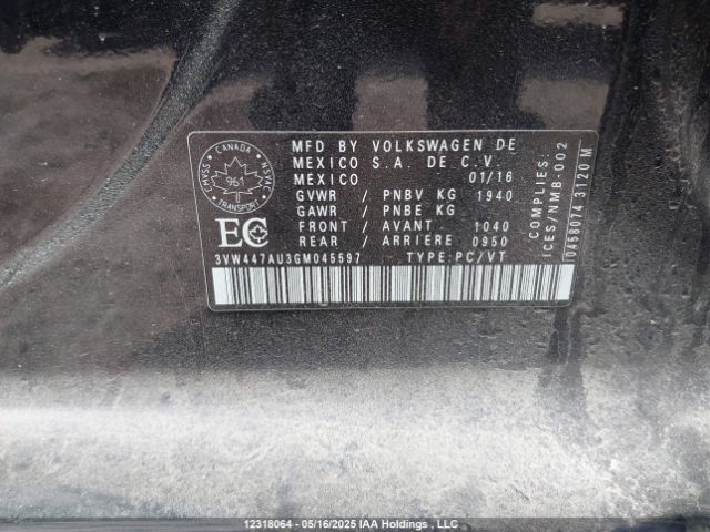 3VW447AU3GM045597 Volkswagen 2016