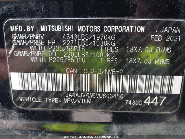 JA4AJVAW6MU603450 Mitsubishi mivec