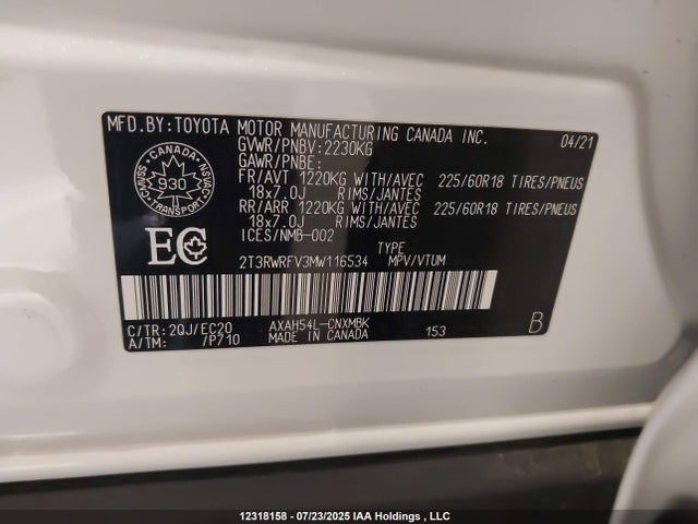 2T3RWRFV3MW116534 Toyota a25a-fxs, 3nm+4nm(ni)