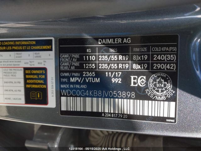 WDC0G4KB8JV053898 Mercedes-Benz m274