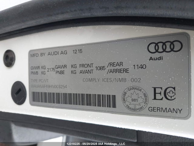 WAUANAF49HN003254 Audi A4 2.0t Komfort