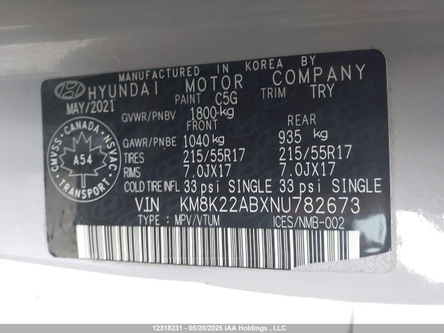 KM8K22ABXNU782673 Hyundai mpi nu pe