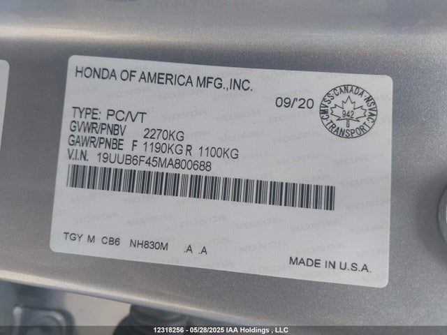 19UUB6F45MA800688 Acura k20c6