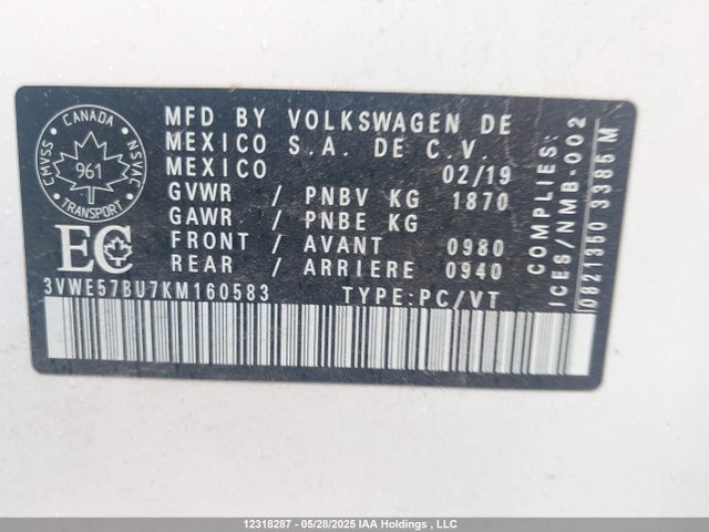 3VWE57BU7KM160583 Volkswagen Jetta 1.4 Tsi Highline