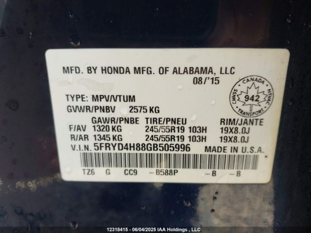 5FRYD4H88GB505996 Acura Mdx Elite